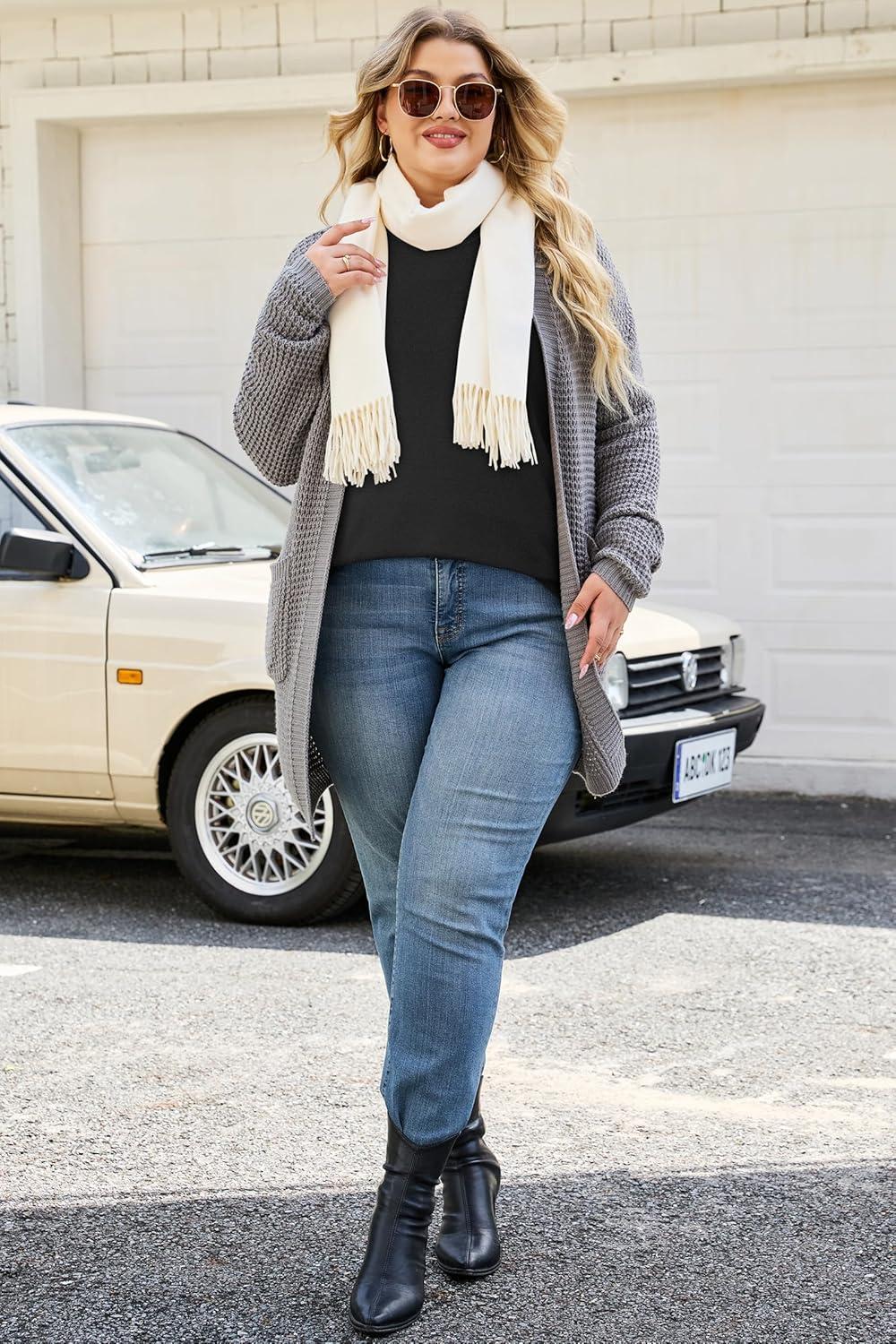 image:imageArachampCloz Womens Plus Size Wool Blend Sweater Fall Long Sleeve Tops 2025Black