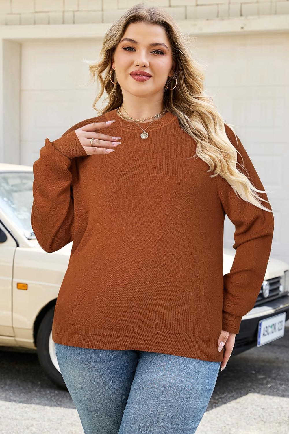 image:imageArachampCloz Womens Plus Size Wool Blend Sweater Fall Long Sleeve Tops 2025Caramel