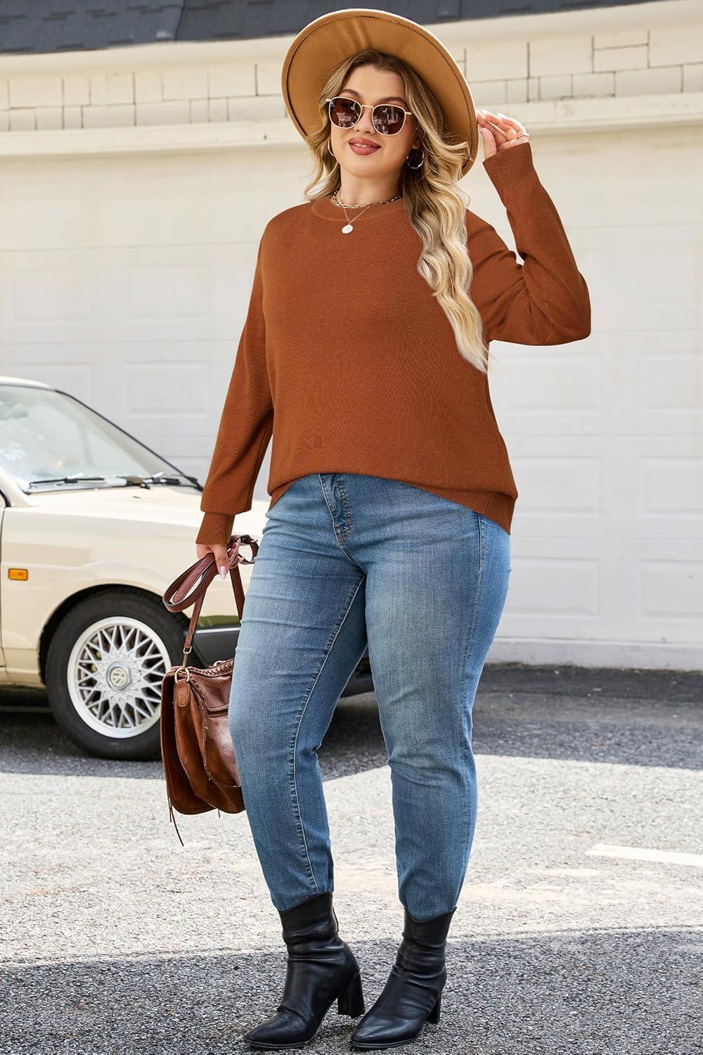 image:imageArachampCloz Womens Plus Size Wool Blend Sweater Fall Long Sleeve Tops 2025Caramel