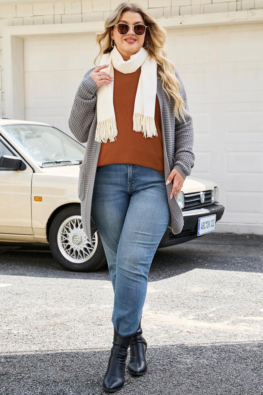image:imageArachampCloz Womens Plus Size Wool Blend Sweater Fall Long Sleeve Tops 2025Caramel