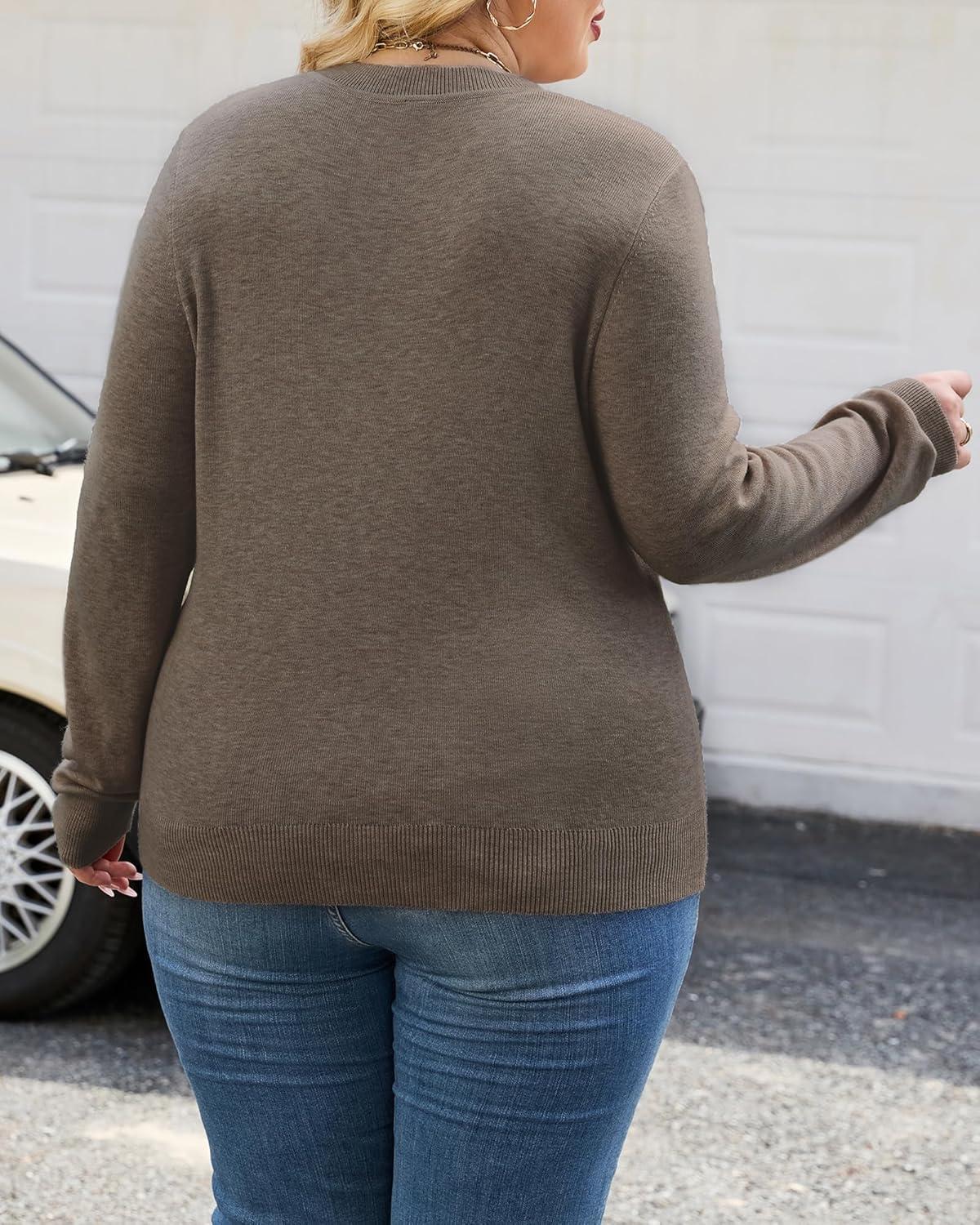 image:imageArachampCloz Womens Plus Size Wool Blend Sweater Fall Long Sleeve Tops 2025Coffee