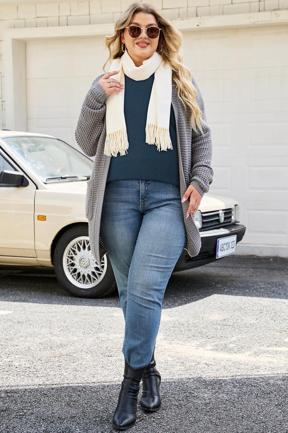 image:imageArachampCloz Womens Plus Size Wool Blend Sweater Fall Long Sleeve Tops 2025Dark Blue