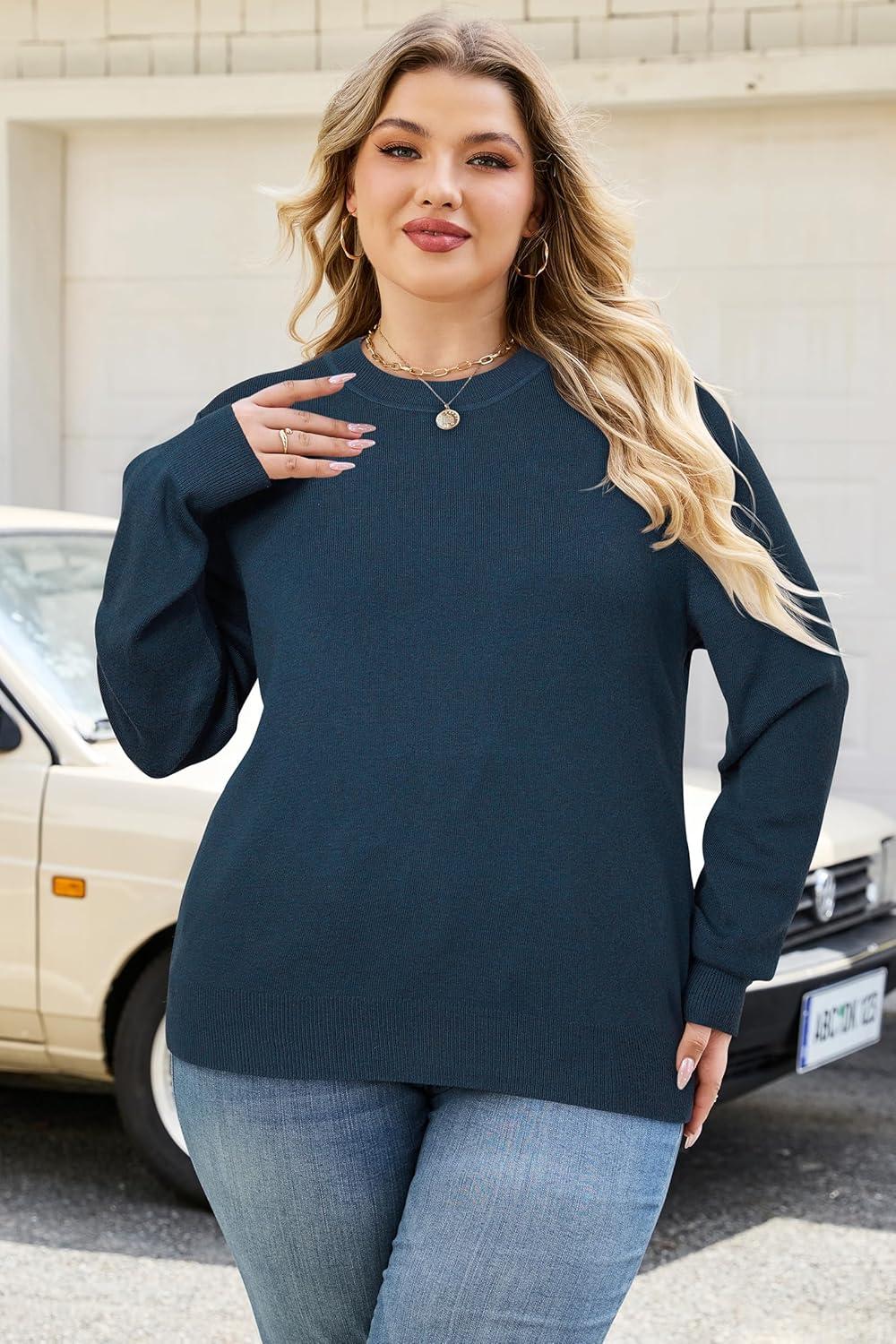 image:imageArachampCloz Womens Plus Size Wool Blend Sweater Fall Long Sleeve Tops 2025Dark Blue