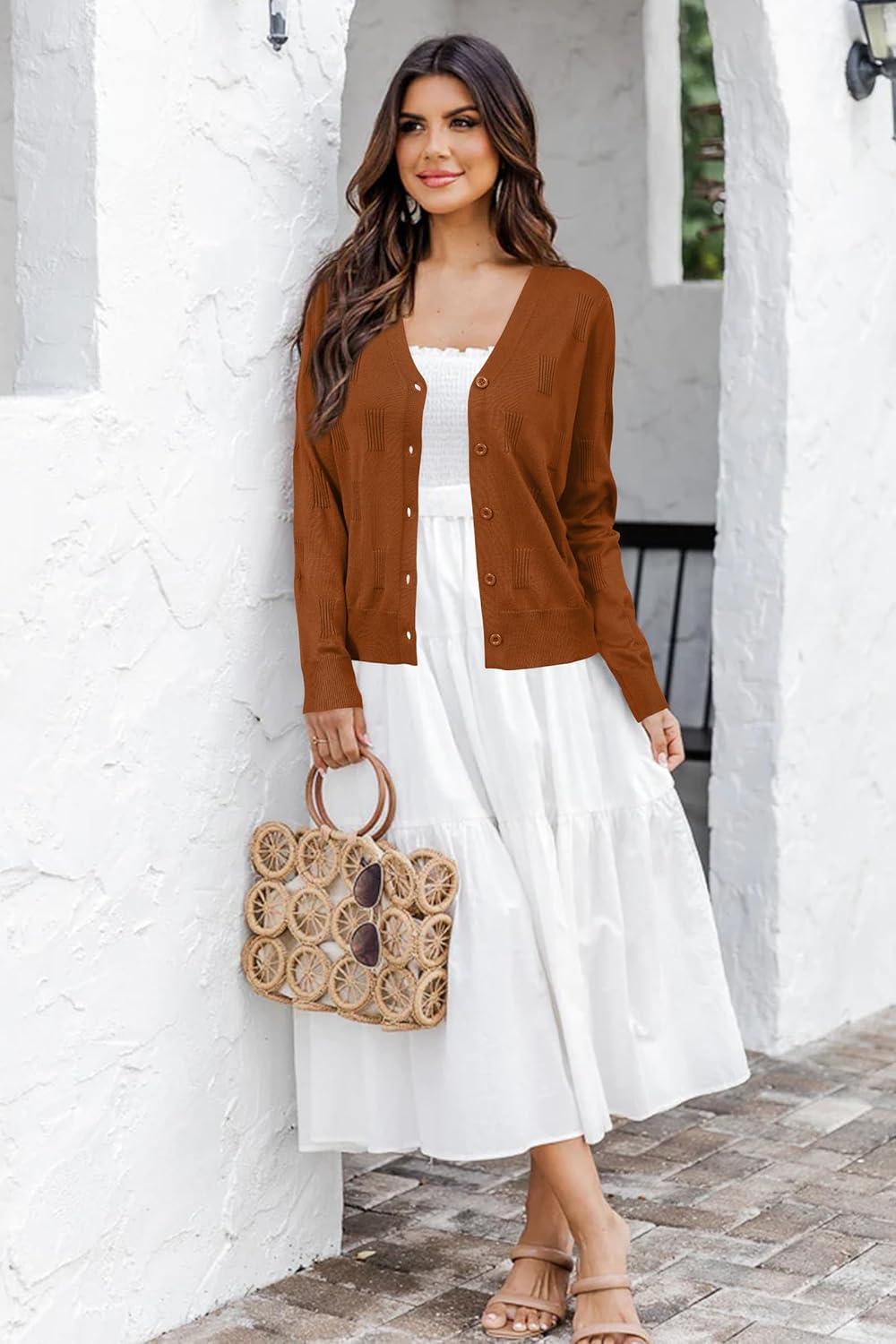image:imageArachampCloz Womens Soft Cropped Cardigan Casual Lightweight Shrug Sweater TopsCaramel