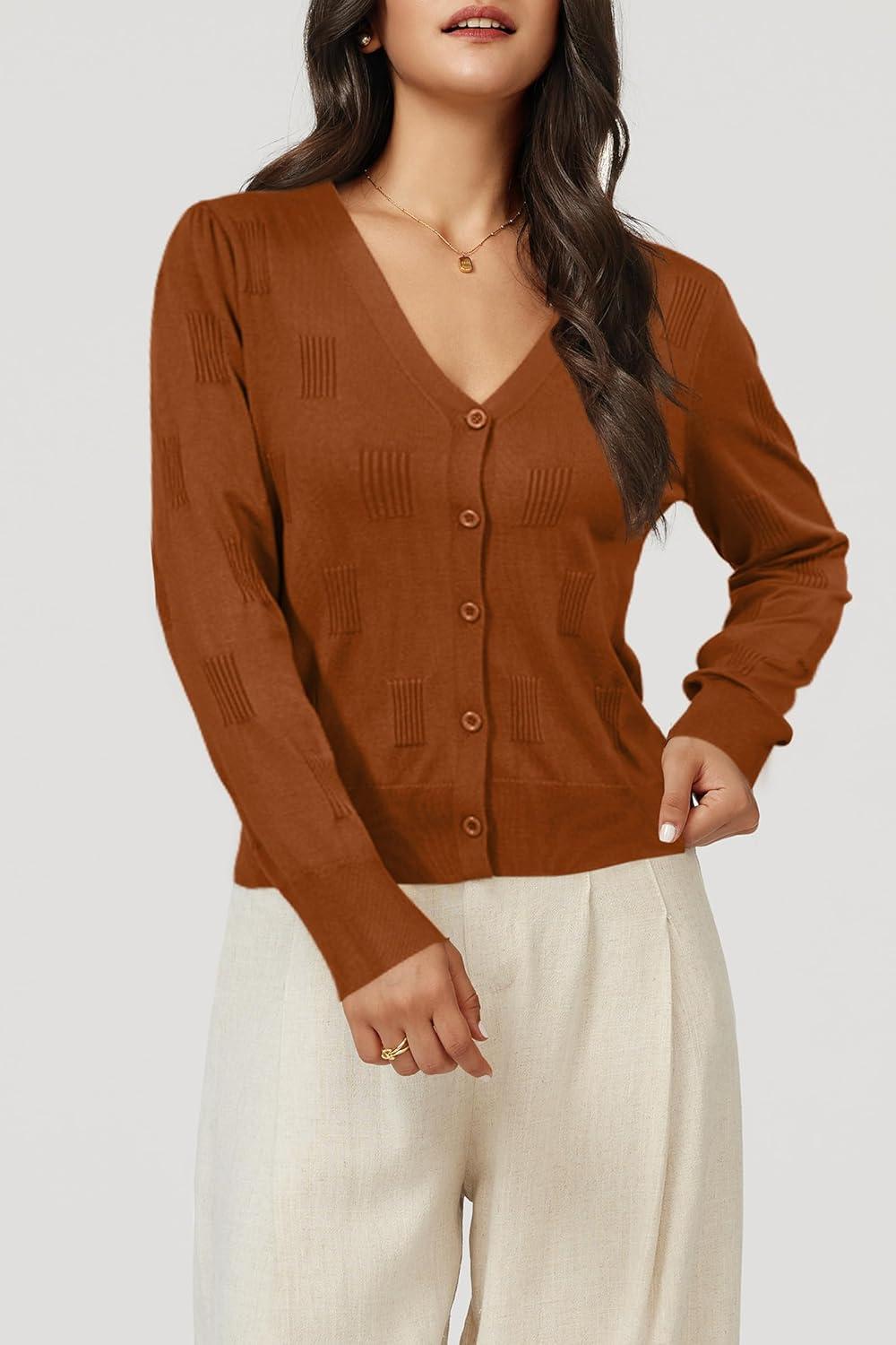 image:imageArachampCloz Womens Soft Cropped Cardigan Casual Lightweight Shrug Sweater TopsCaramel
