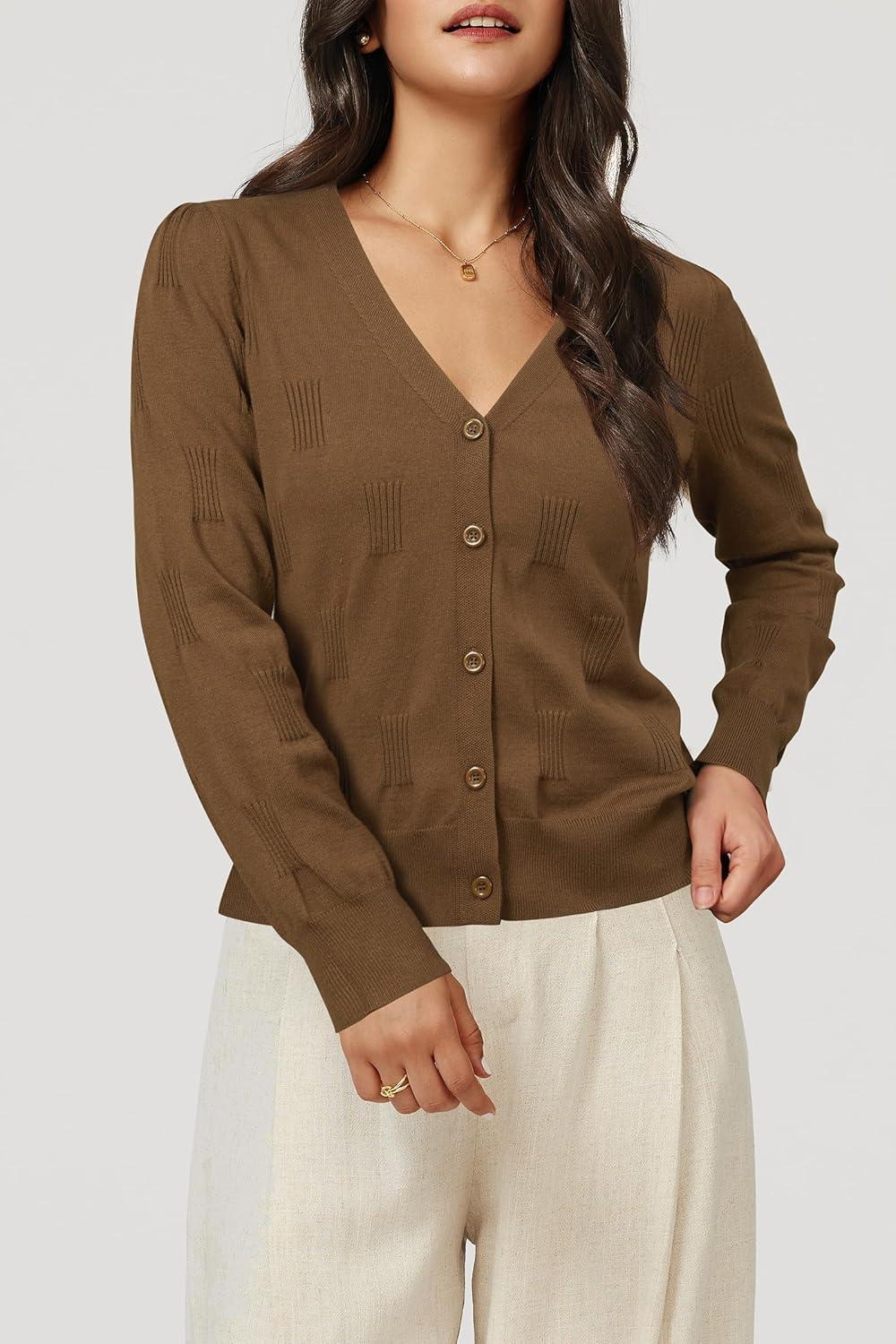 image:imageArachampCloz Womens Soft Cropped Cardigan Casual Lightweight Shrug Sweater TopsCoffee