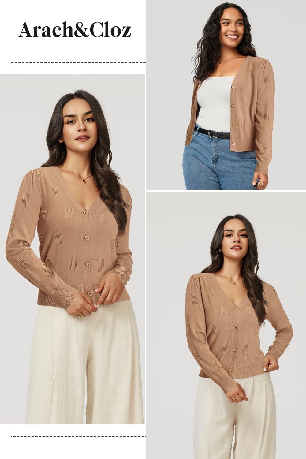 image:imageArachampCloz Womens Soft Cropped Cardigan Casual Lightweight Shrug Sweater TopsDark Apricot