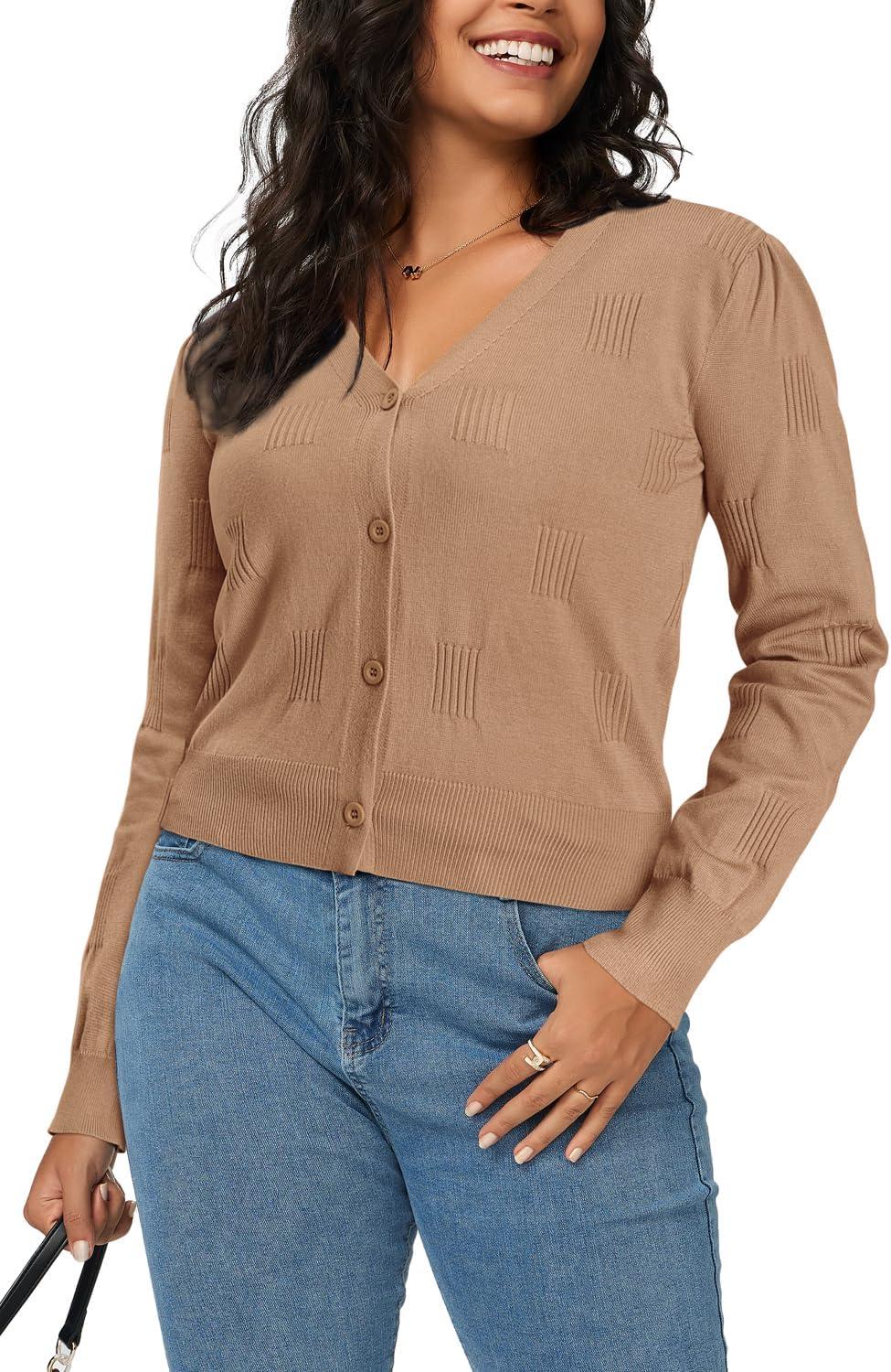 image:imageArachampCloz Womens Soft Cropped Cardigan Casual Lightweight Shrug Sweater TopsDark Apricot