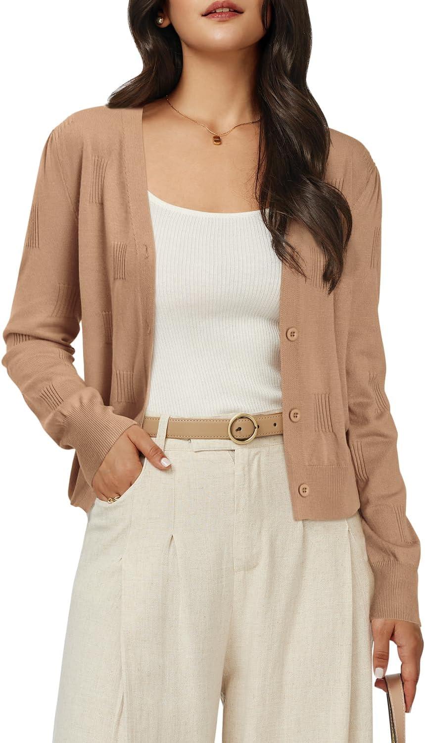 image:imageArachampCloz Womens Soft Cropped Cardigan Casual Lightweight Shrug Sweater TopsDark Apricot