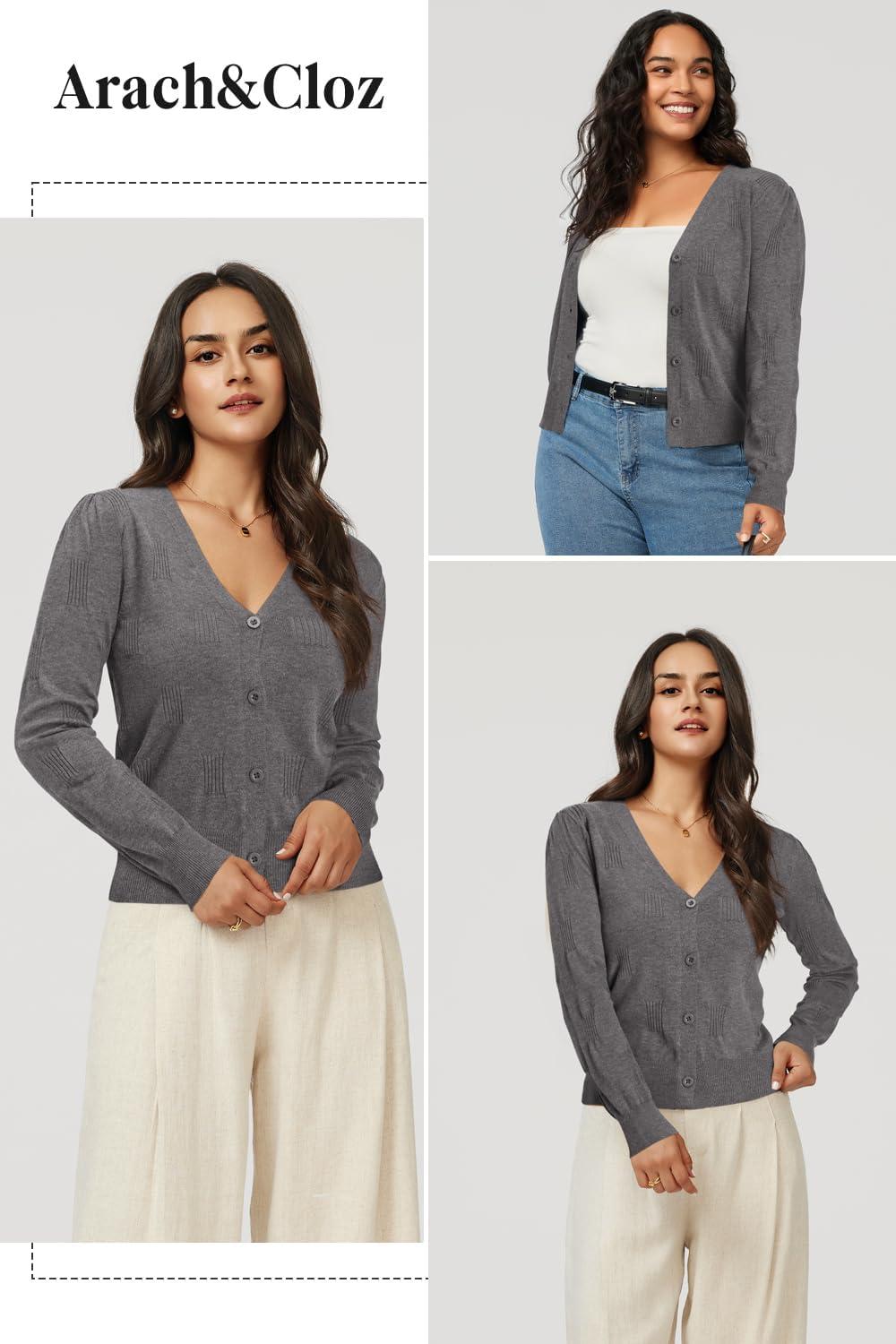 image:imageArachampCloz Womens Soft Cropped Cardigan Casual Lightweight Shrug Sweater TopsDark Gray
