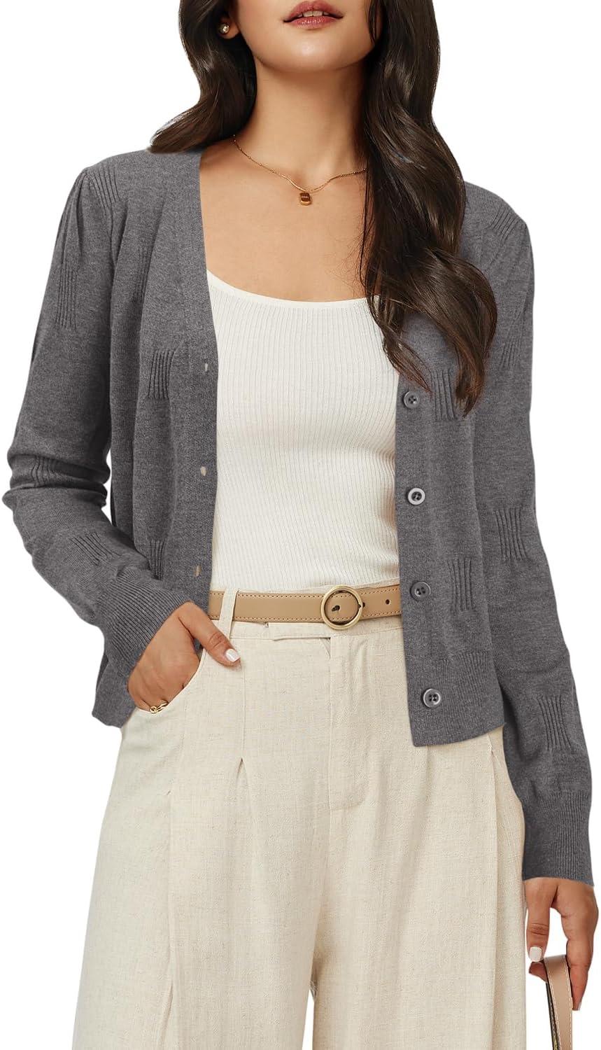 image:imageArachampCloz Womens Soft Cropped Cardigan Casual Lightweight Shrug Sweater TopsDark Gray