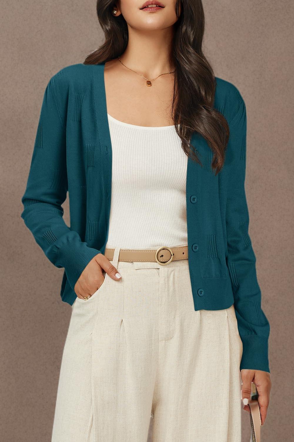 image:imageArachampCloz Womens Soft Cropped Cardigan Casual Lightweight Shrug Sweater TopsDark Green