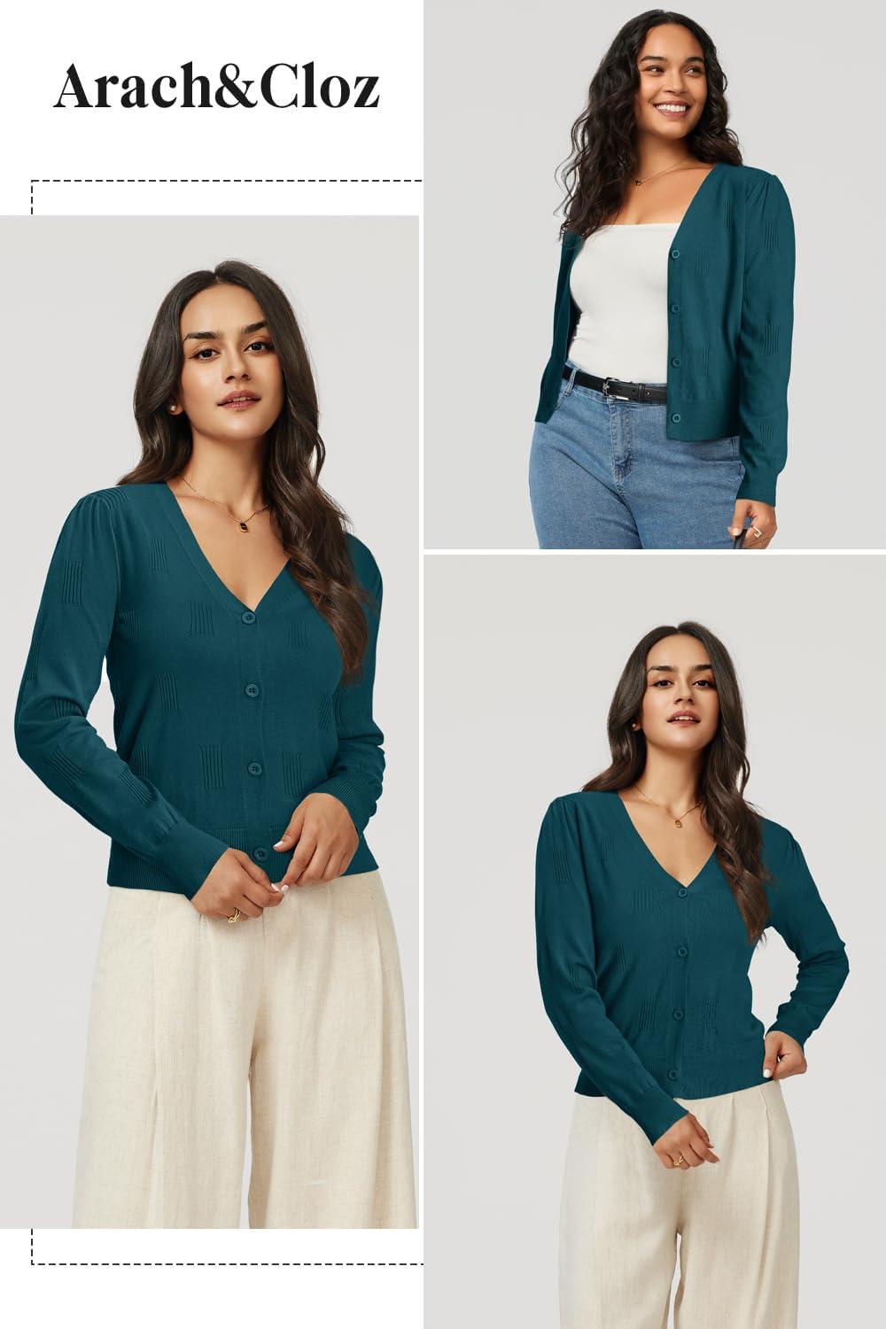 image:imageArachampCloz Womens Soft Cropped Cardigan Casual Lightweight Shrug Sweater TopsDark Green