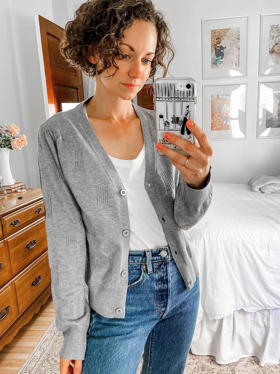 image:imageArachampCloz Womens Soft Cropped Cardigan Casual Lightweight Shrug Sweater TopsGray