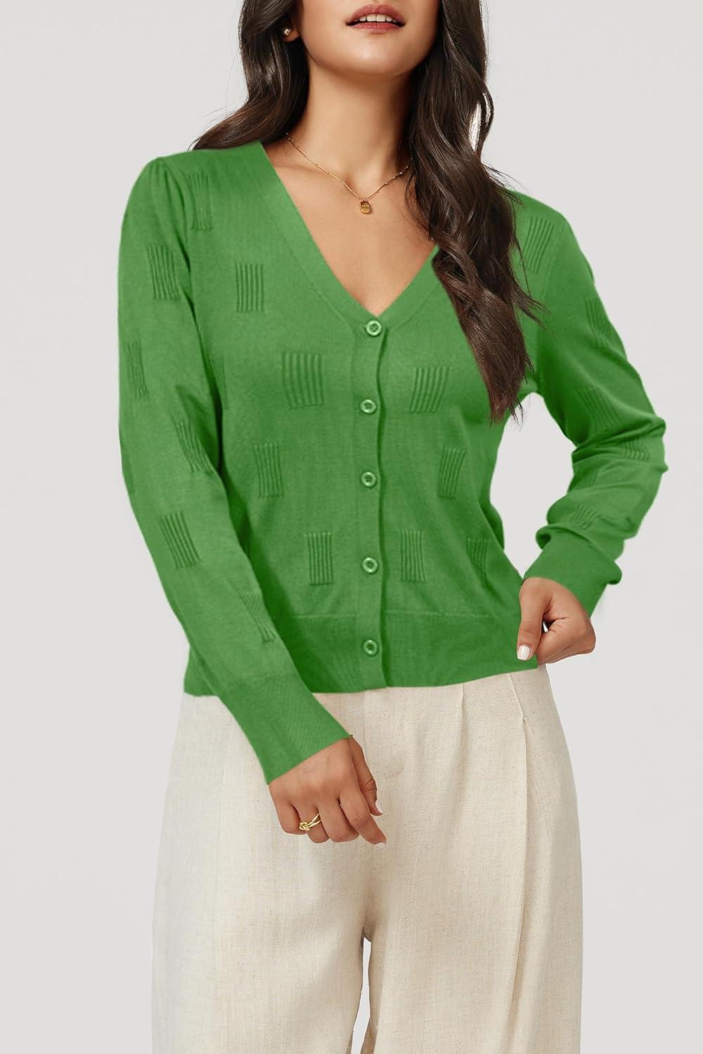 image:imageArachampCloz Womens Soft Cropped Cardigan Casual Lightweight Shrug Sweater TopsGreen