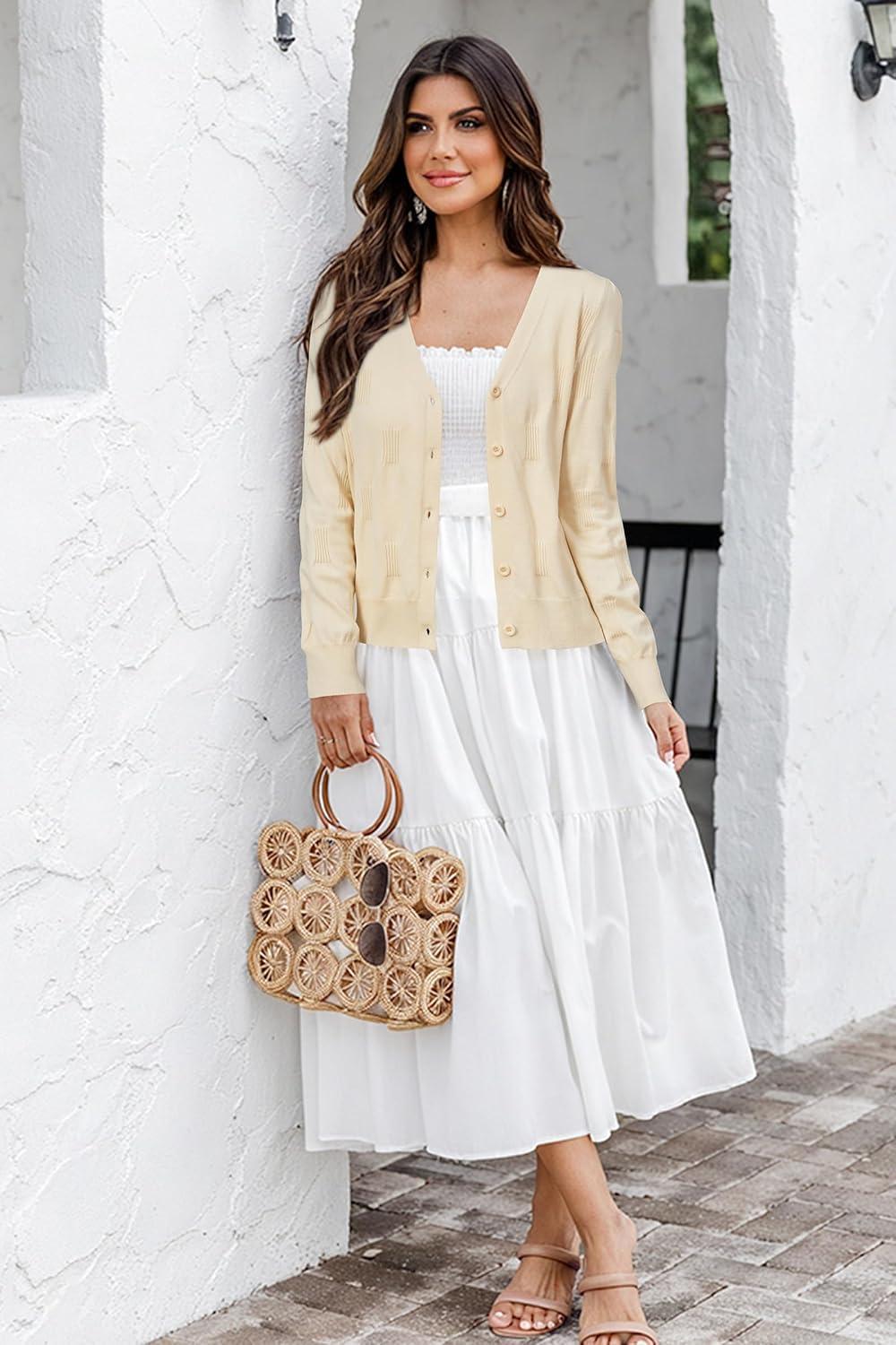 image:imageArachampCloz Womens Soft Cropped Cardigan Casual Lightweight Shrug Sweater TopsLight Apricot
