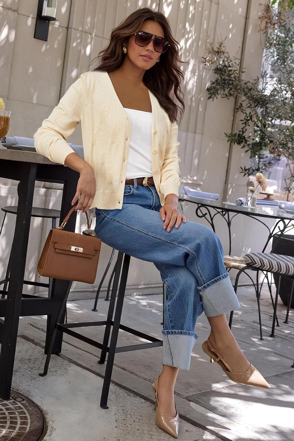 image:imageArachampCloz Womens Soft Cropped Cardigan Casual Lightweight Shrug Sweater TopsLight Apricot