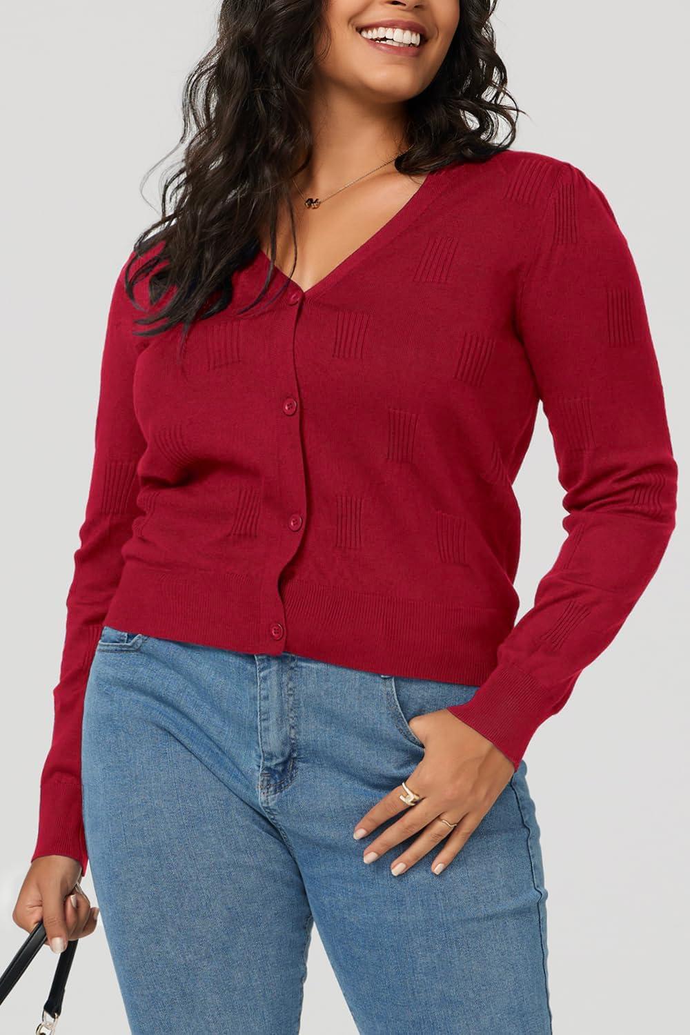 image:imageArachampCloz Womens Soft Cropped Cardigan Casual Lightweight Shrug Sweater TopsRed