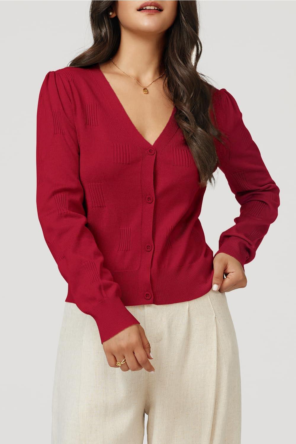 image:imageArachampCloz Womens Soft Cropped Cardigan Casual Lightweight Shrug Sweater TopsRed