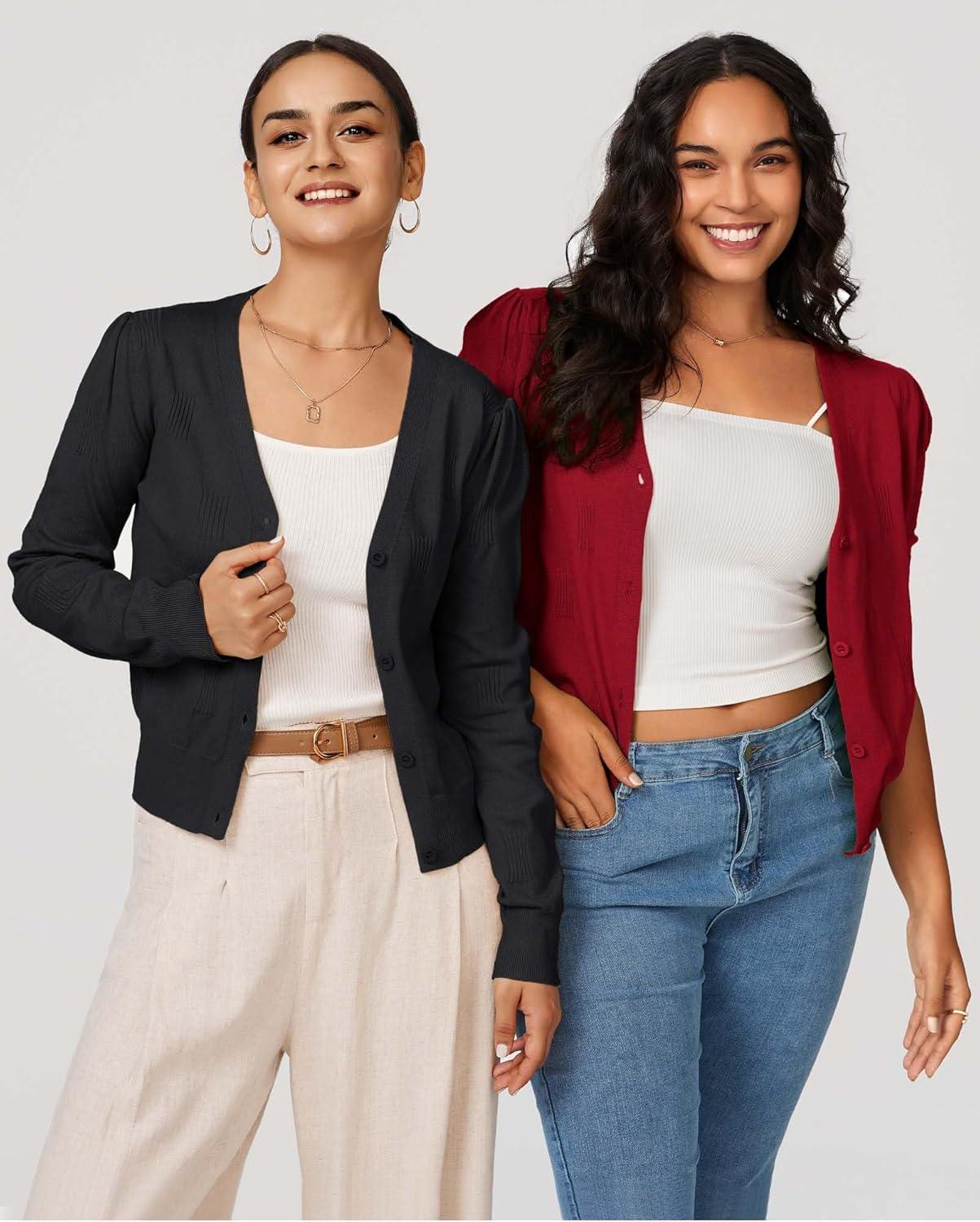 image:imageArachampCloz Womens Soft Cropped Cardigan Casual Lightweight Shrug Sweater TopsRed