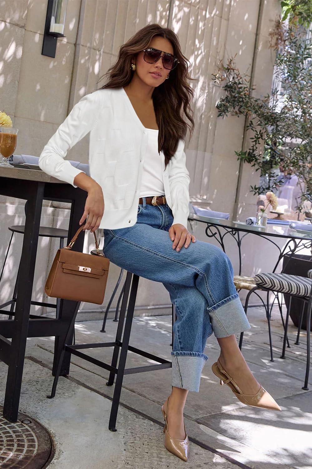 image:imageArachampCloz Womens Soft Cropped Cardigan Casual Lightweight Shrug Sweater TopsWhite