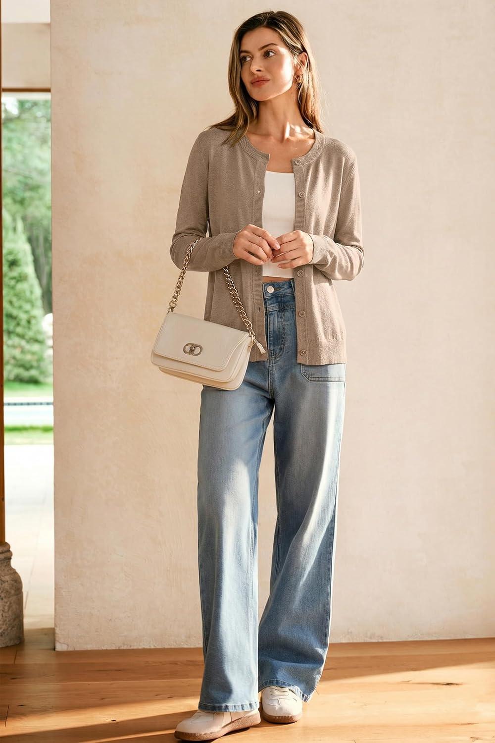 image:imageArachampCloz Womens Wool Blend Lightweight Spring Business Casual Cardigan Sweaters TopsCamel