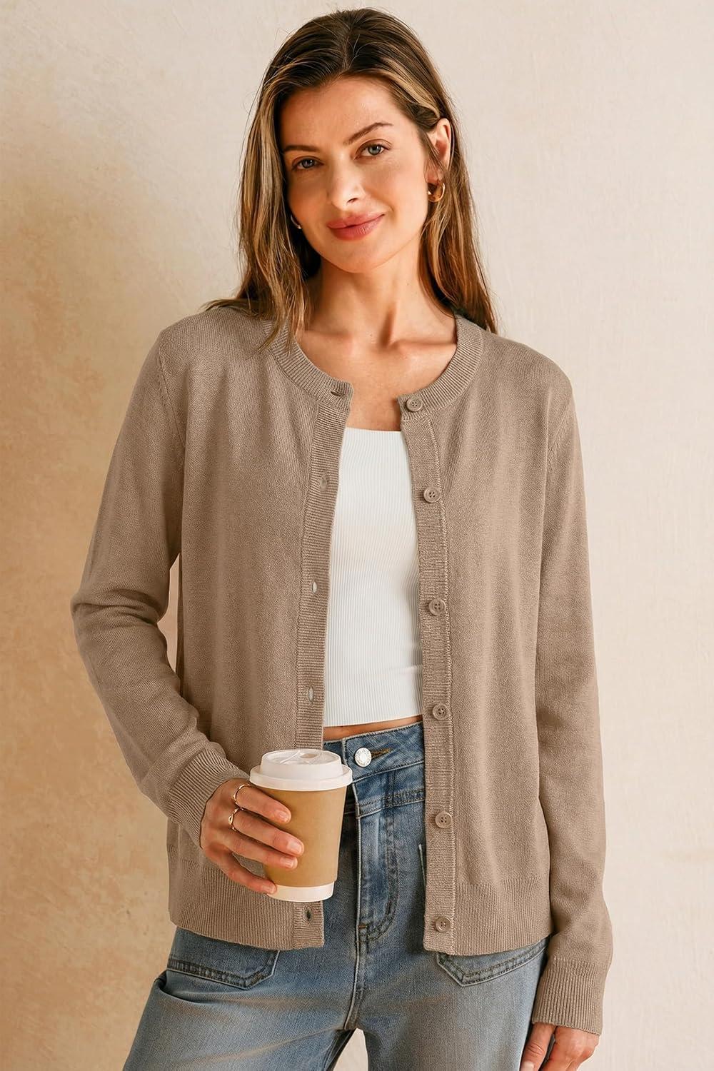 image:imageArachampCloz Womens Wool Blend Lightweight Spring Business Casual Cardigan Sweaters TopsCamel