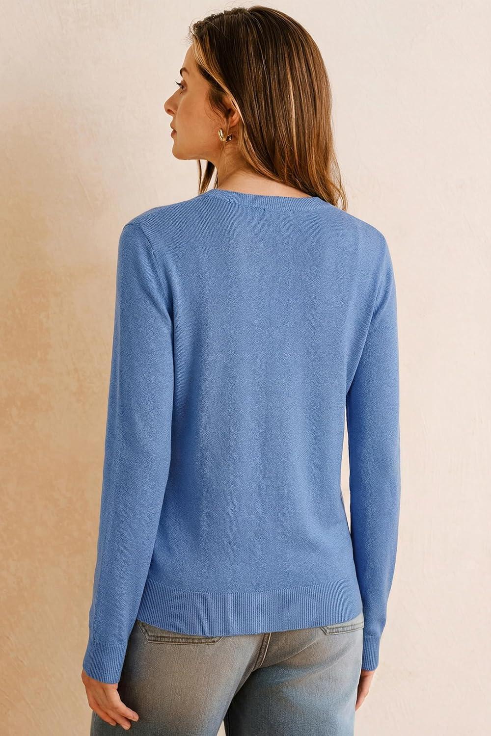 image:imageArachampCloz Womens Wool Blend Lightweight Spring Business Casual Cardigan Sweaters TopsLake Blue