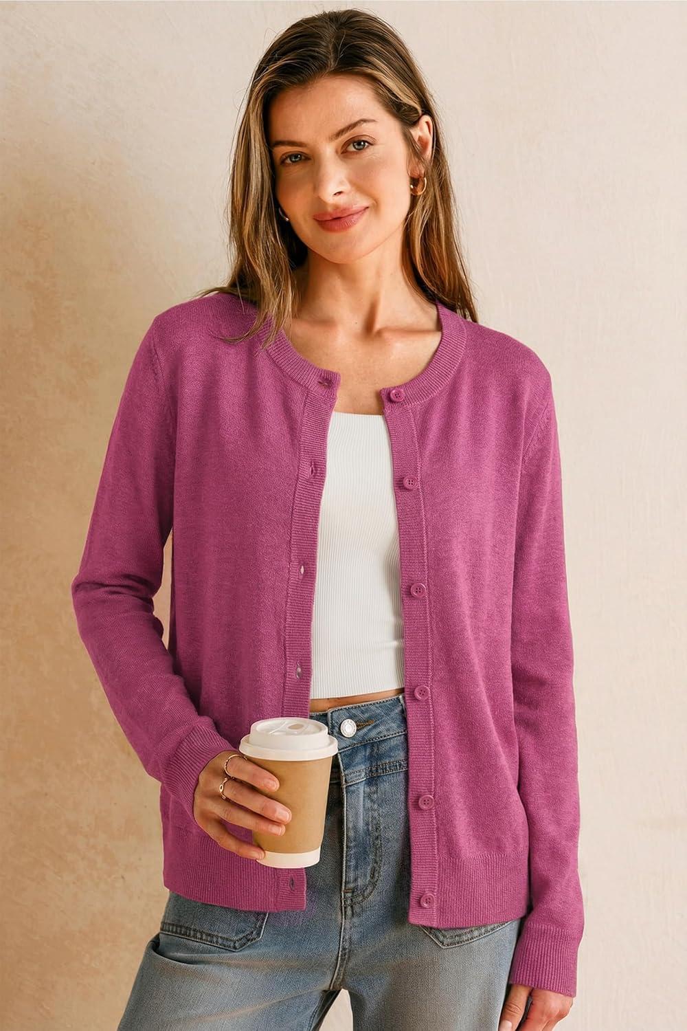 image:imageArachampCloz Womens Wool Blend Lightweight Spring Business Casual Cardigan Sweaters TopsRose Red