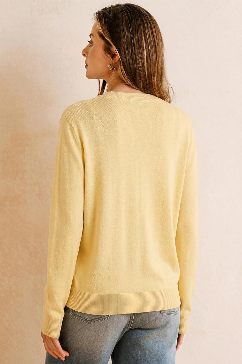 image:imageArachampCloz Womens Wool Blend Lightweight Spring Business Casual Cardigan Sweaters TopsYellow