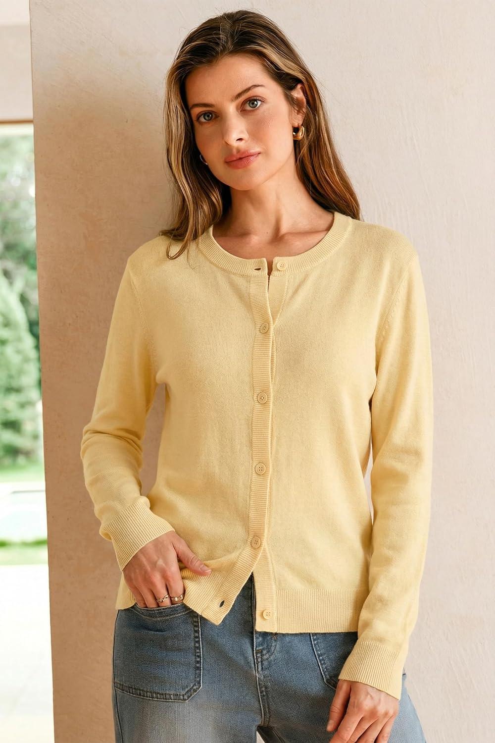image:imageArachampCloz Womens Wool Blend Lightweight Spring Business Casual Cardigan Sweaters TopsYellow