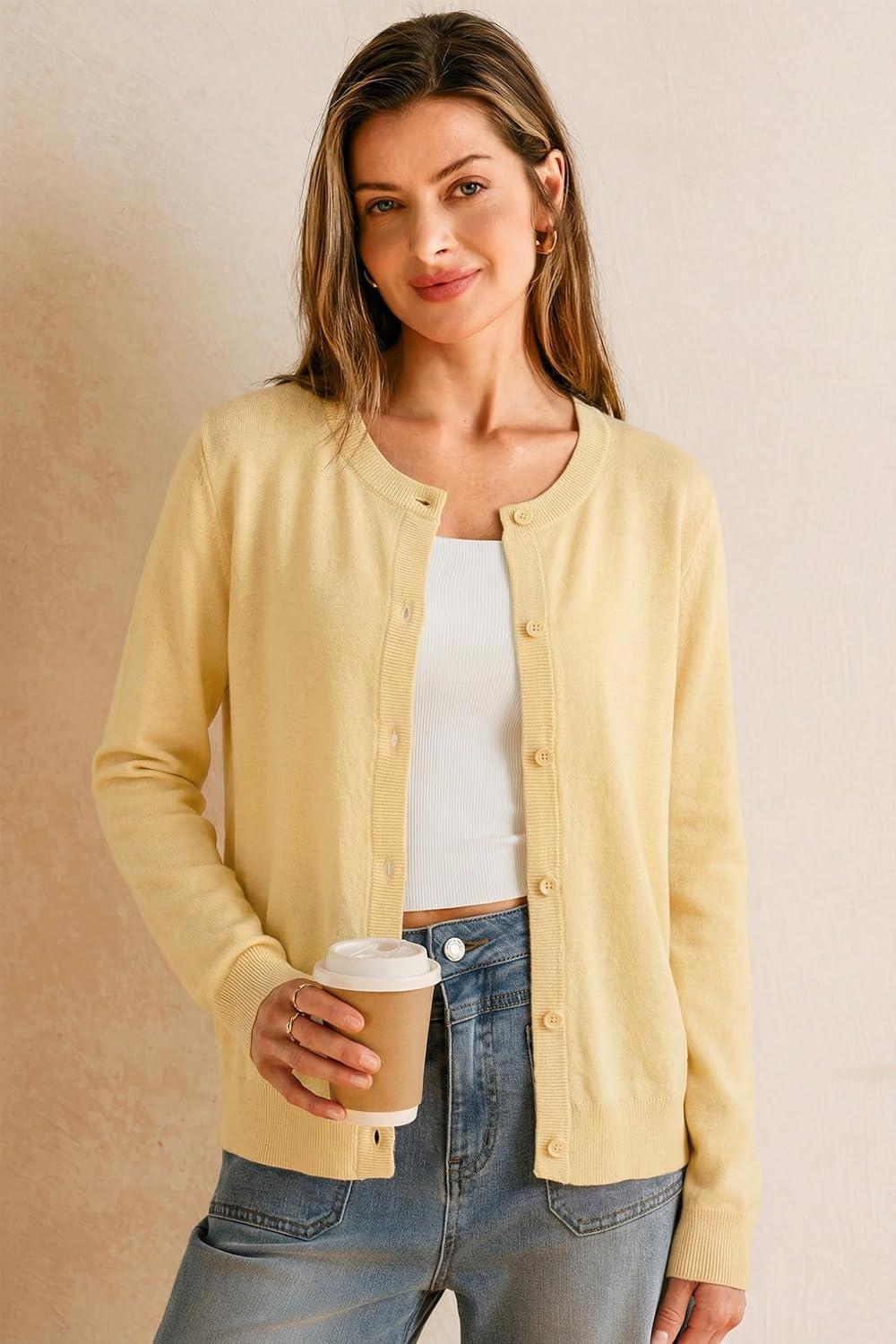 image:imageArachampCloz Womens Wool Blend Lightweight Spring Business Casual Cardigan Sweaters TopsYellow