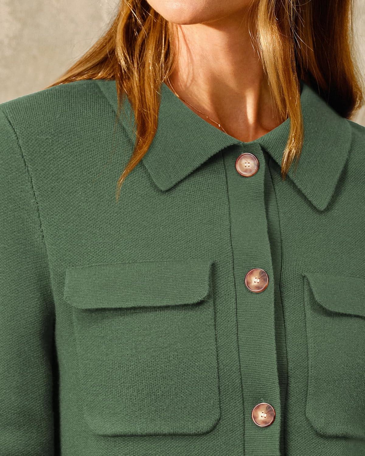image:imageArachampCloz Womens Wool Blend Spring Fashion Button Down Cropped Jacket Shackets 2026Army Green