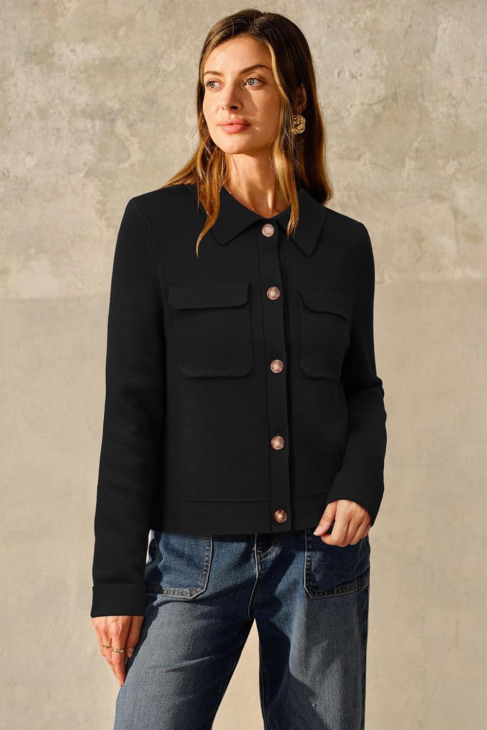 image:imageArachampCloz Womens Wool Blend Spring Fashion Button Down Cropped Jacket Shackets 2026Black