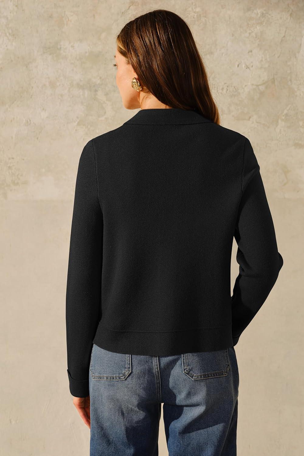 image:imageArachampCloz Womens Wool Blend Spring Fashion Button Down Cropped Jacket Shackets 2026Black