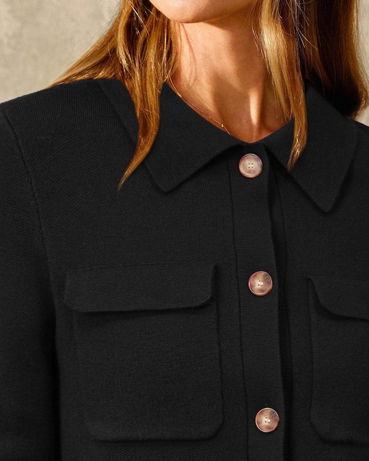 image:imageArachampCloz Womens Wool Blend Spring Fashion Button Down Cropped Jacket Shackets 2026Black
