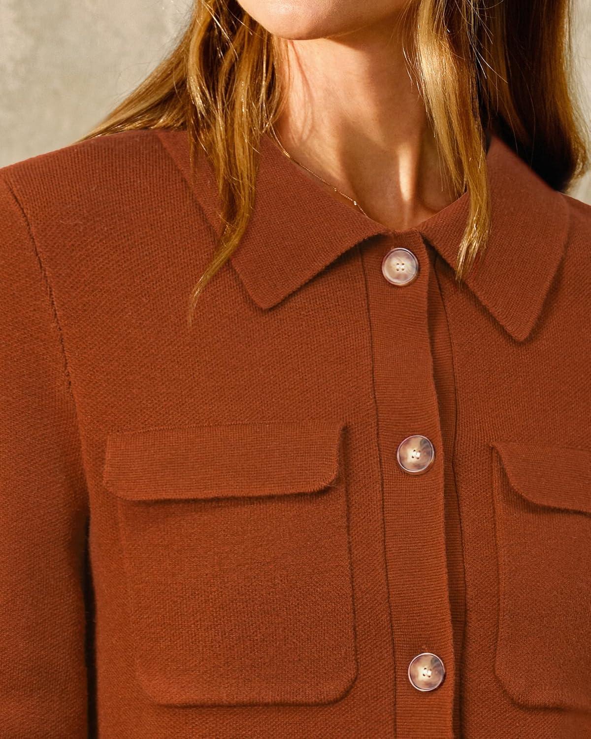 image:imageArachampCloz Womens Wool Blend Spring Fashion Button Down Cropped Jacket Shackets 2026Brick Red