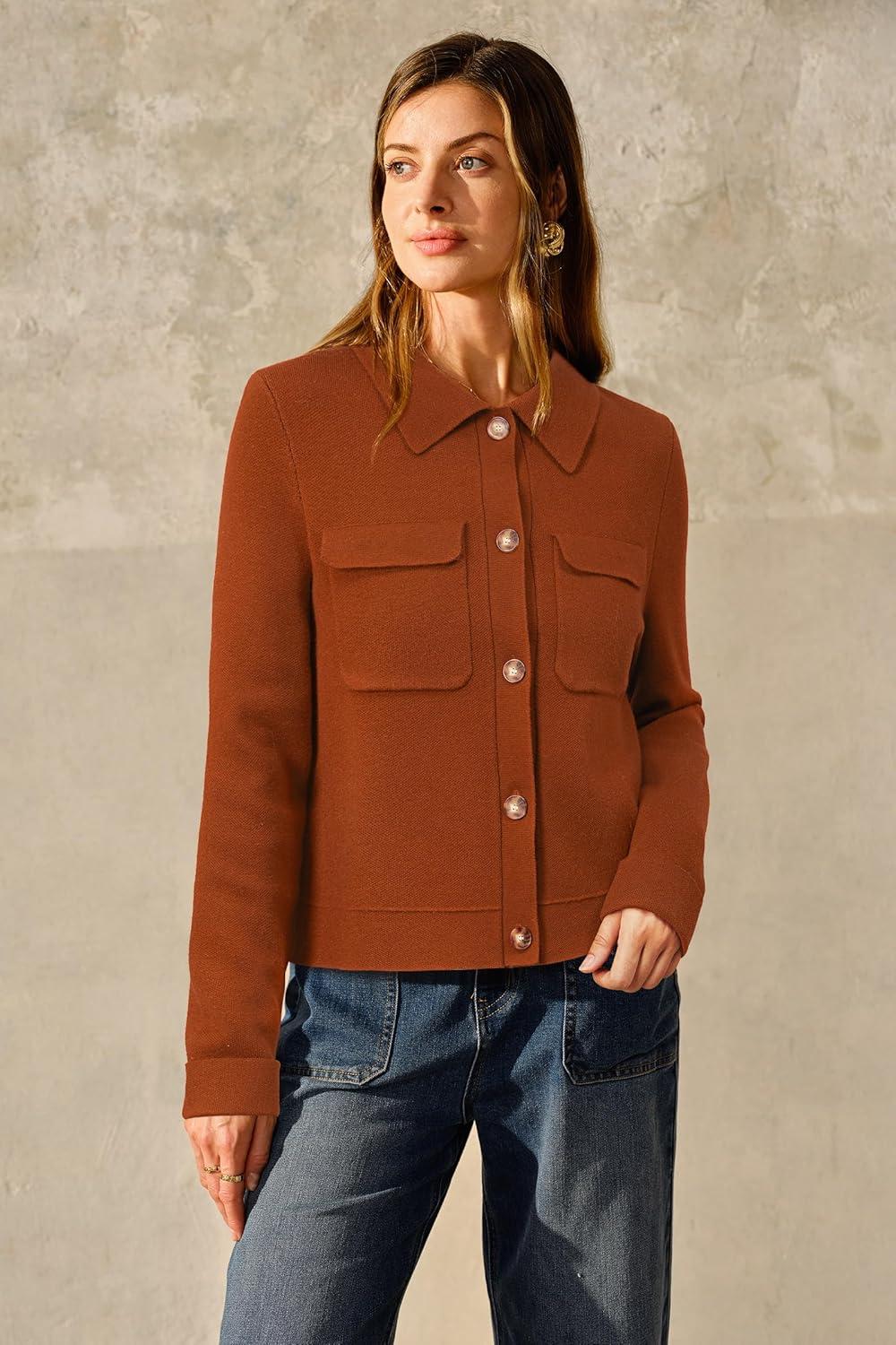 image:imageArachampCloz Womens Wool Blend Spring Fashion Button Down Cropped Jacket Shackets 2026Brick Red