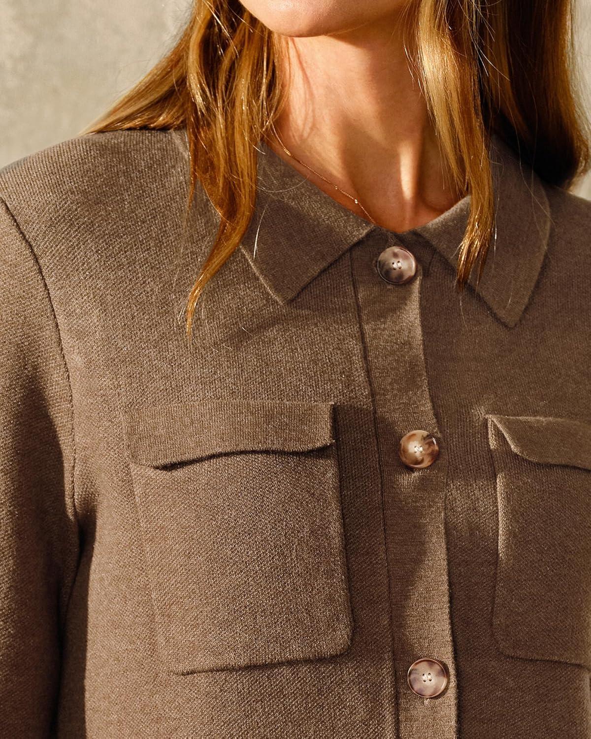 image:imageArachampCloz Womens Wool Blend Spring Fashion Button Down Cropped Jacket Shackets 2026Brown