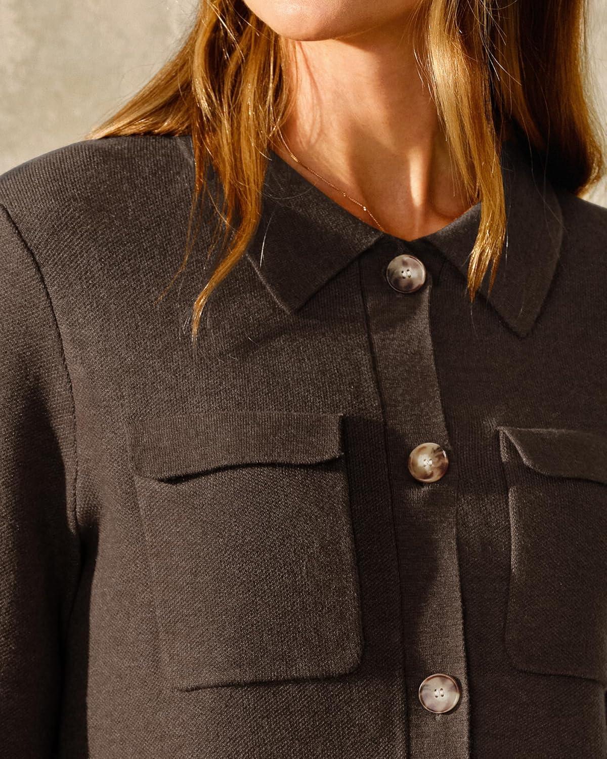 image:imageArachampCloz Womens Wool Blend Spring Fashion Button Down Cropped Jacket Shackets 2026Coffee