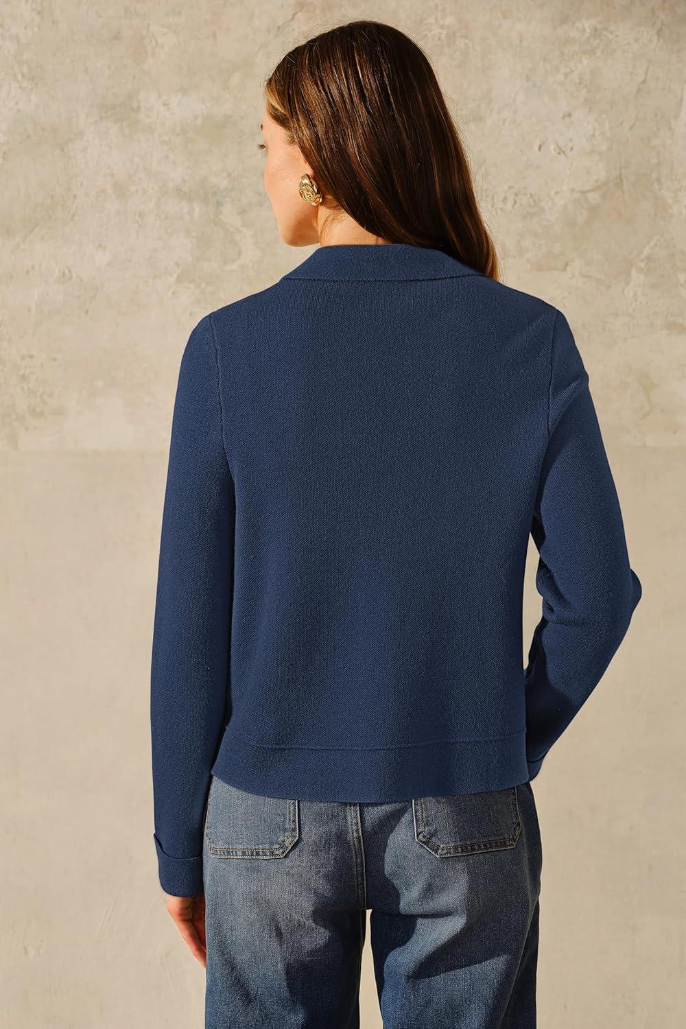 image:imageArachampCloz Womens Wool Blend Spring Fashion Button Down Cropped Jacket Shackets 2026Dark Navy