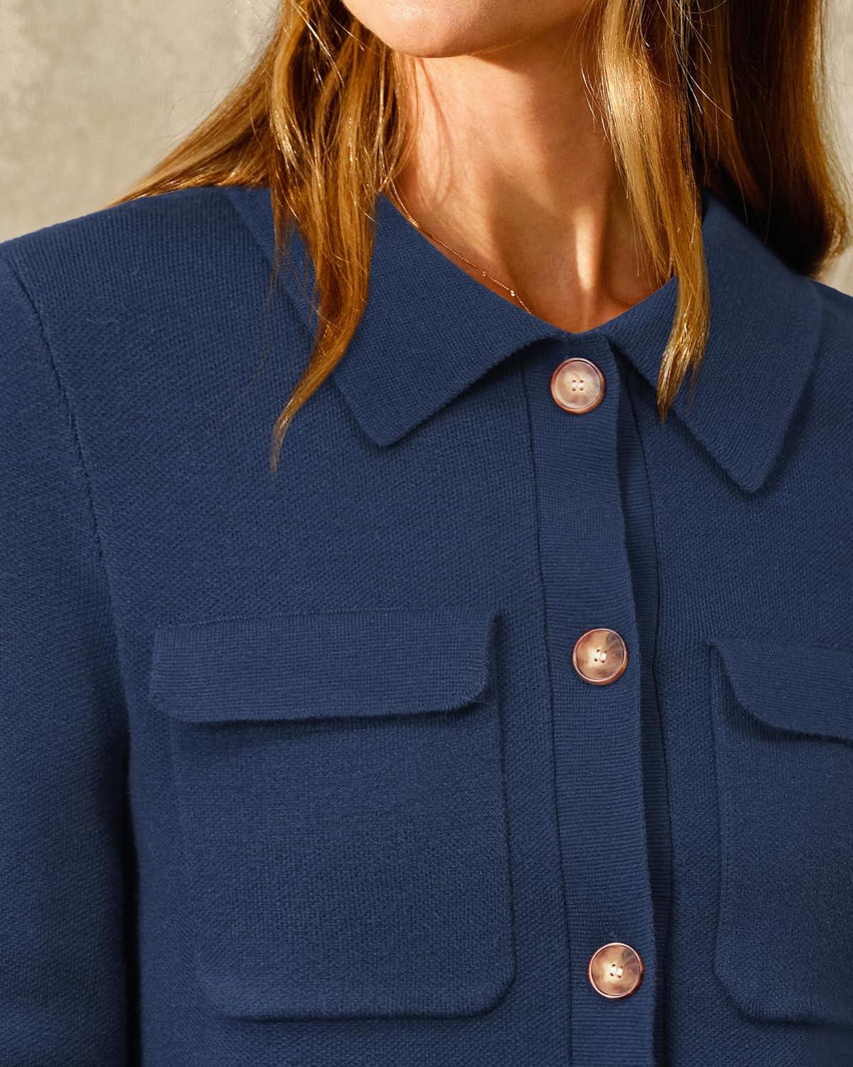 image:imageArachampCloz Womens Wool Blend Spring Fashion Button Down Cropped Jacket Shackets 2026Dark Navy
