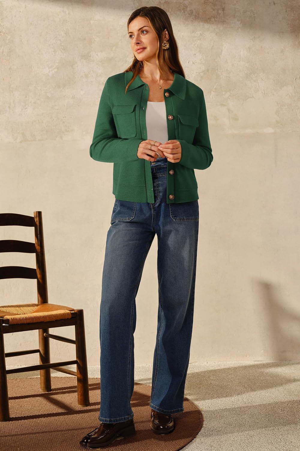 image:imageArachampCloz Womens Wool Blend Spring Fashion Button Down Cropped Jacket Shackets 2026Green