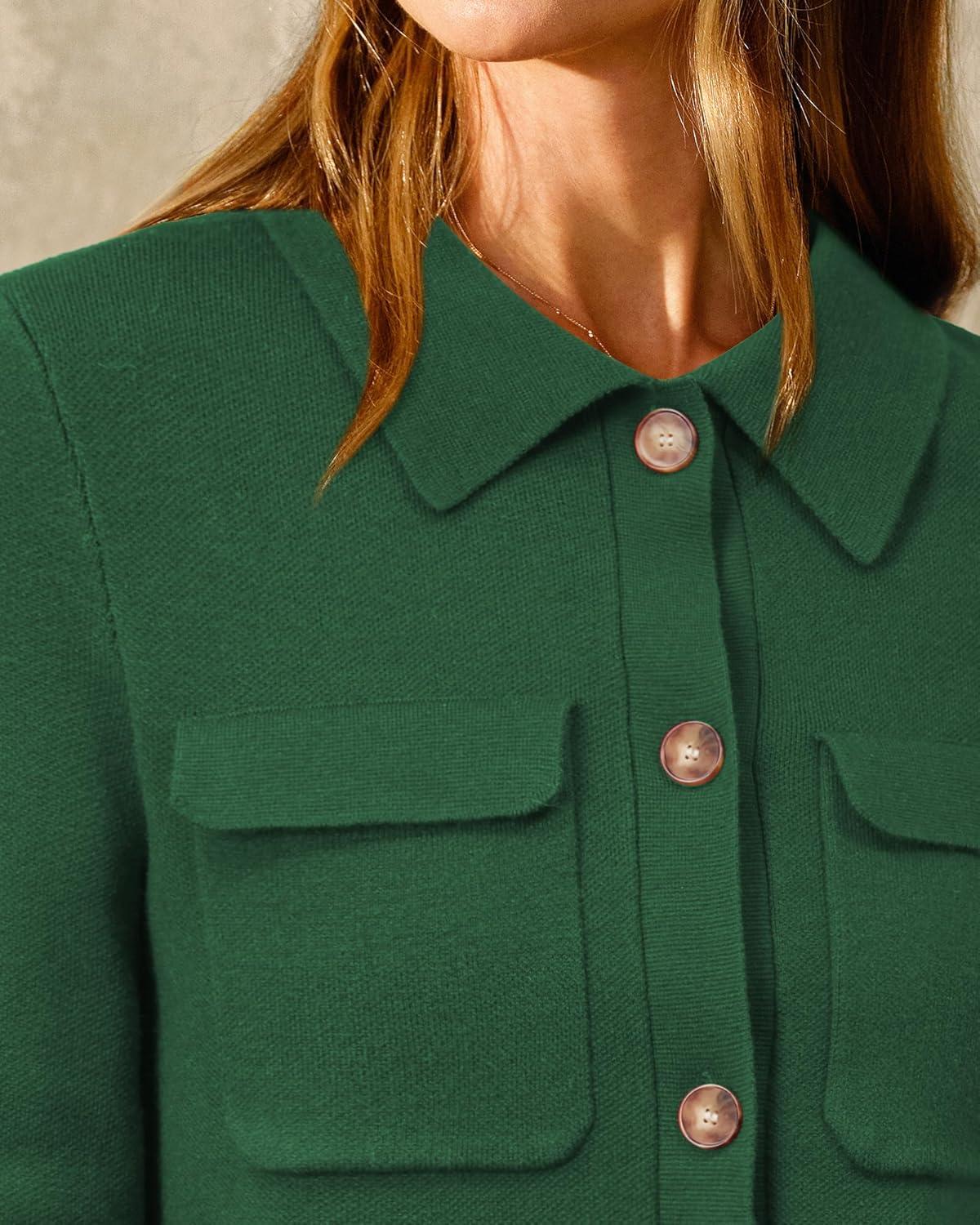 image:imageArachampCloz Womens Wool Blend Spring Fashion Button Down Cropped Jacket Shackets 2026Green