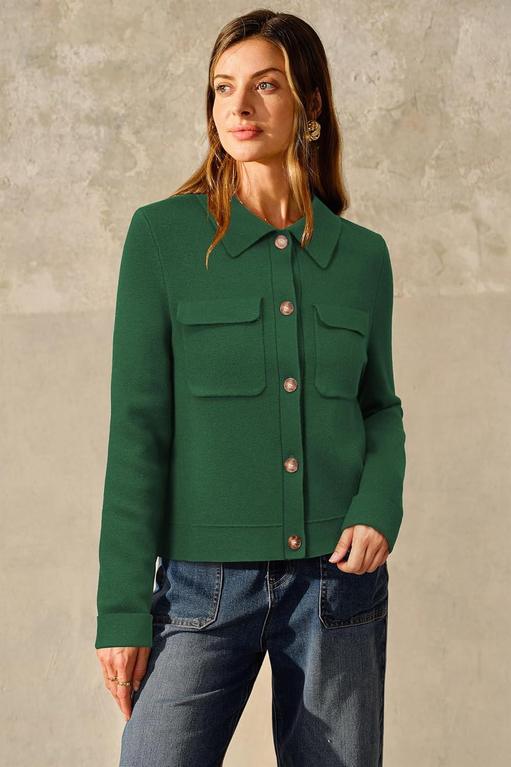 image:imageArachampCloz Womens Wool Blend Spring Fashion Button Down Cropped Jacket Shackets 2026Green