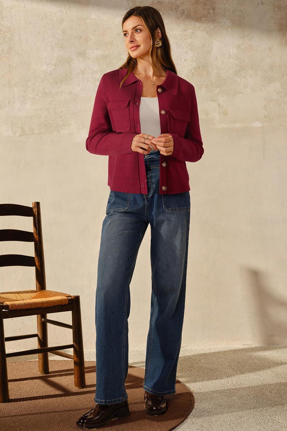 image:imageArachampCloz Womens Wool Blend Spring Fashion Button Down Cropped Jacket Shackets 2026Red