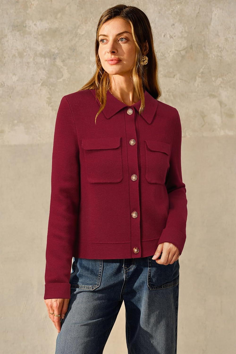 image:imageArachampCloz Womens Wool Blend Spring Fashion Button Down Cropped Jacket Shackets 2026Red
