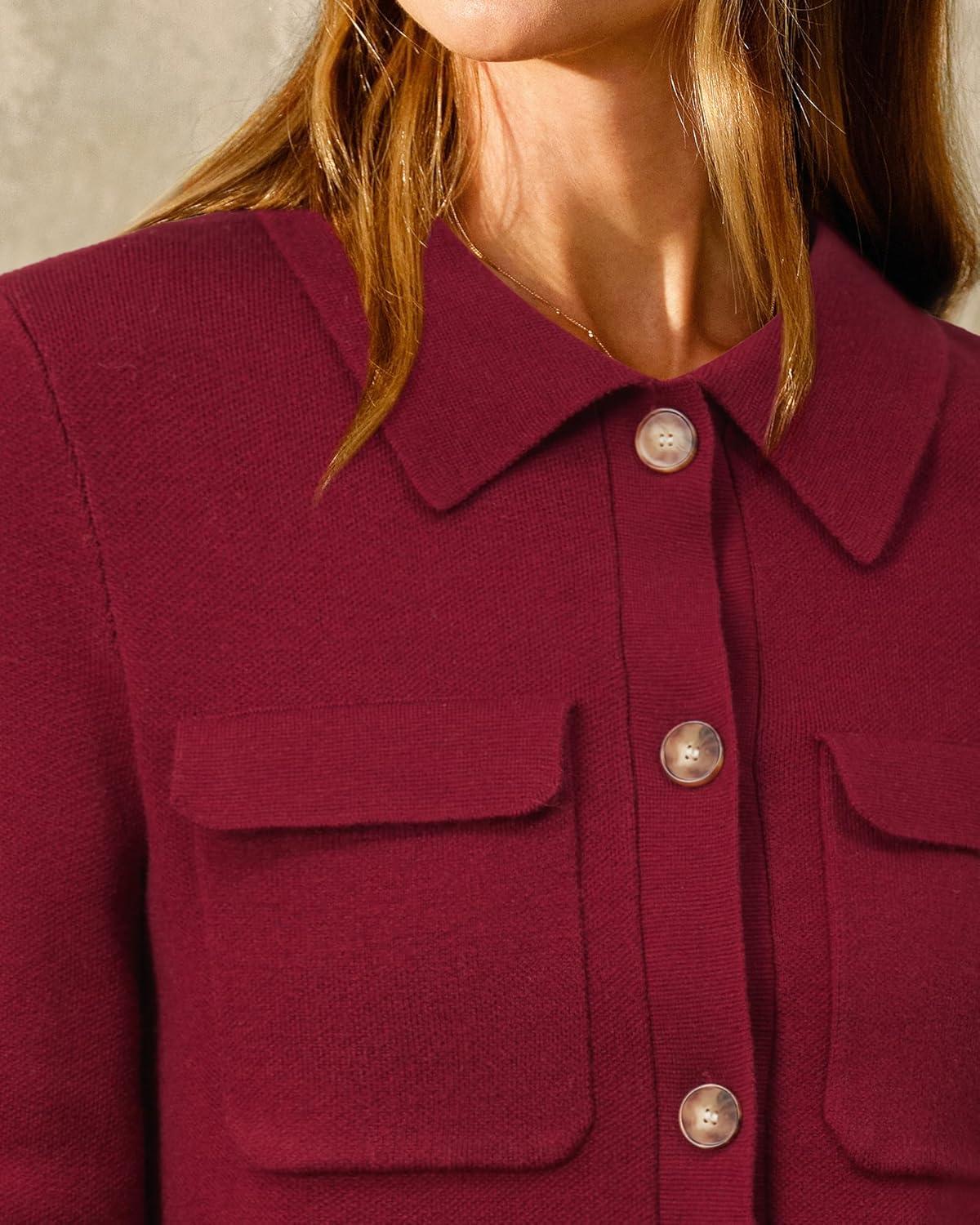 image:imageArachampCloz Womens Wool Blend Spring Fashion Button Down Cropped Jacket Shackets 2026Red