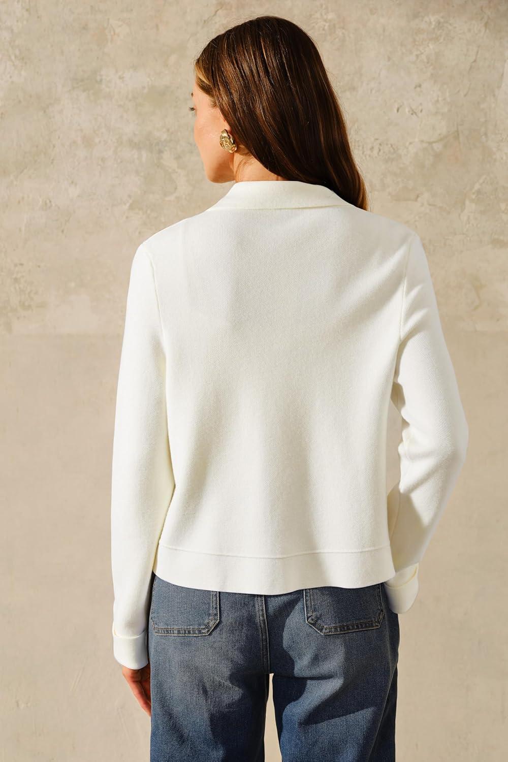 image:imageArachampCloz Womens Wool Blend Spring Fashion Button Down Cropped Jacket Shackets 2026White