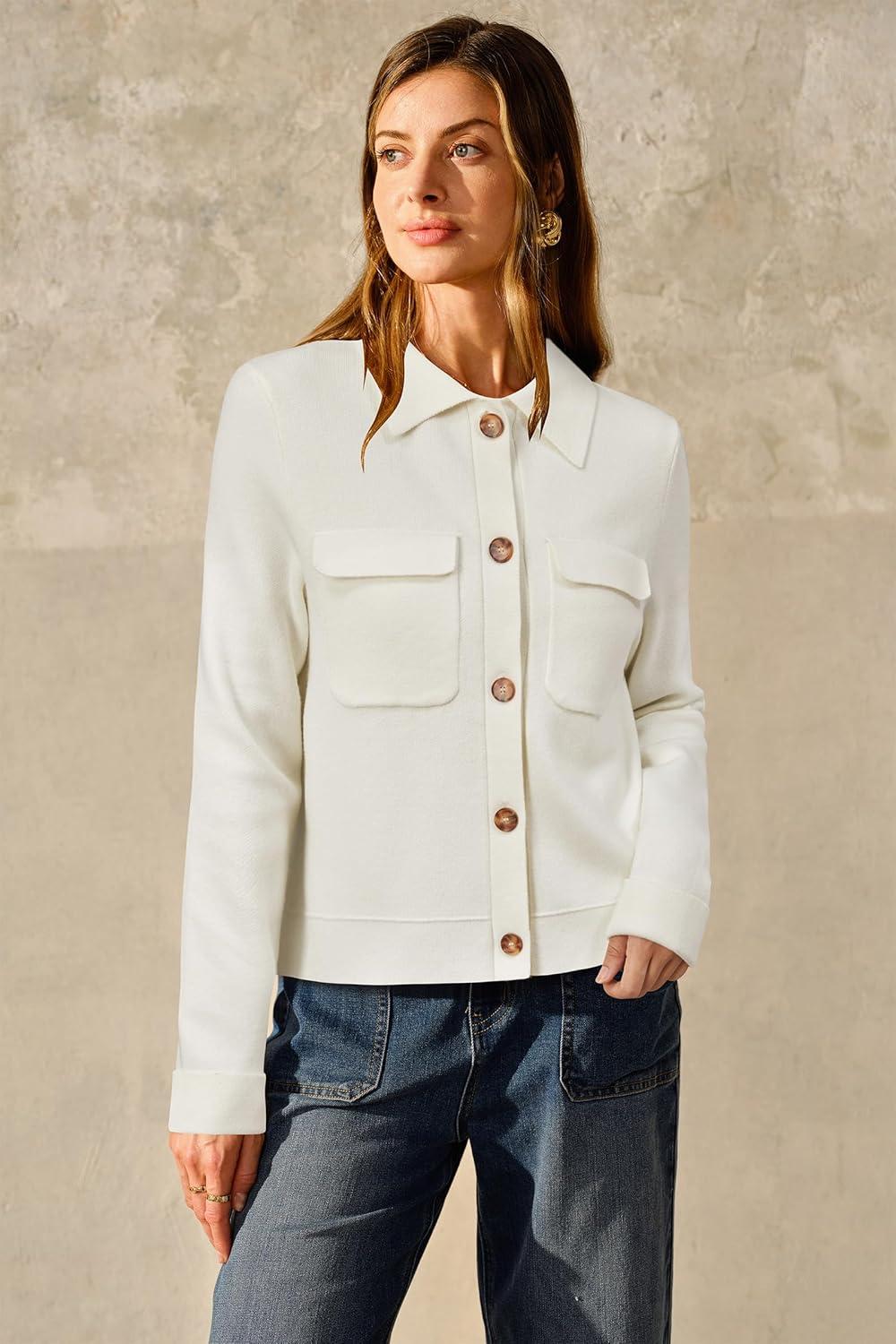 image:imageArachampCloz Womens Wool Blend Spring Fashion Button Down Cropped Jacket Shackets 2026White